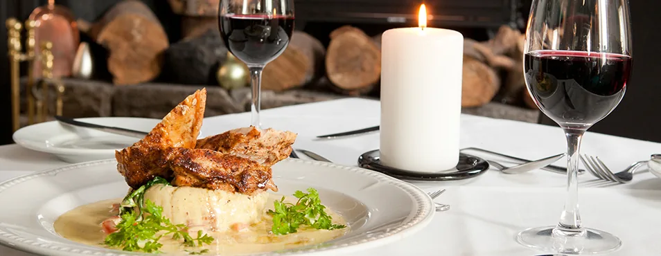 Dinner served by the fire