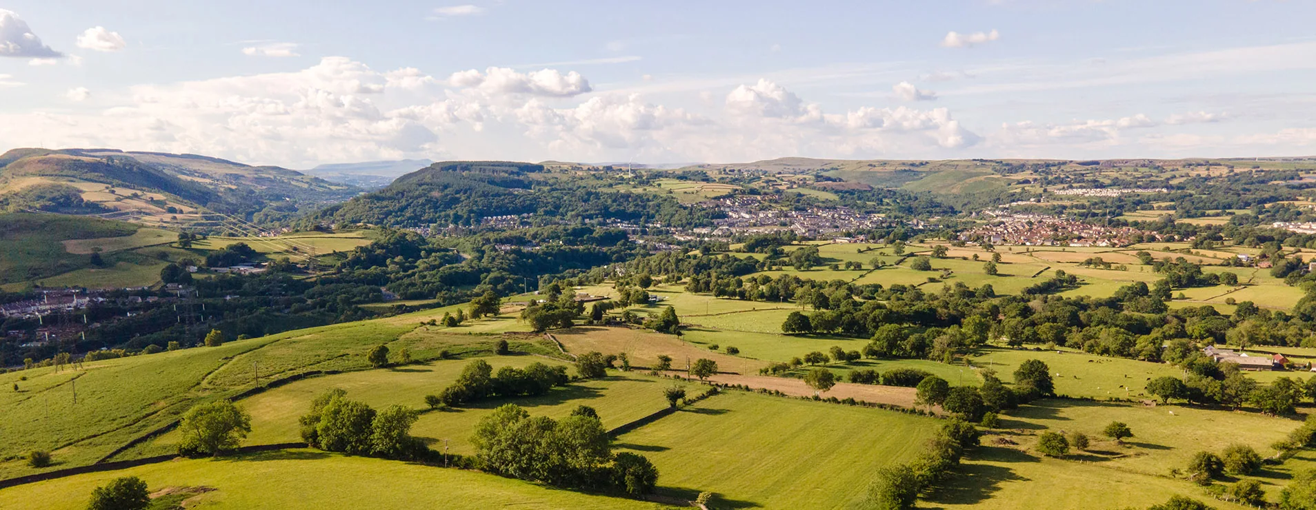 Aerial view over the Cynon Valley from the hill at Llanfabon